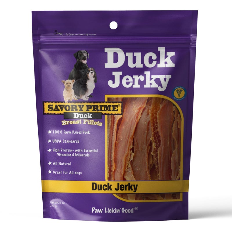 Savory Prime Duck Jerky Dog Treats, Made with 100% Real Duck Breast, Farm Raised, Healthy, Easily Digestible, High Protein, Satisfies Dog's Urge to Chew, 8 Ounce (Pack of 1) - Image 1